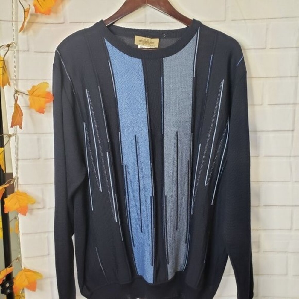 Nice Montechiaro Blue Wool Blend Pullover Sweater Mens size XL Made in Italy